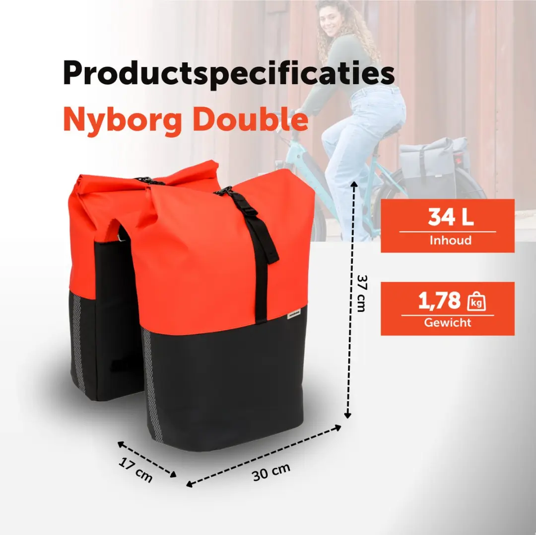 New Looxs Nyborg Double Dubbele Fietstas 34L - Zwart & Rood - afbeelding 6 van 6