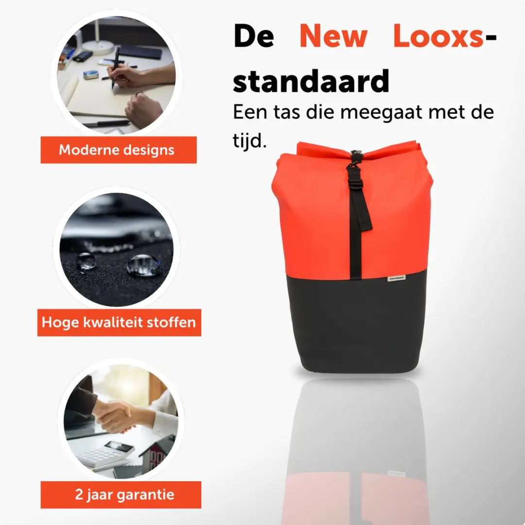 New Looxs Nyborg Double Dubbele Fietstas 34L - Zwart & Rood - afbeelding 4 van 6