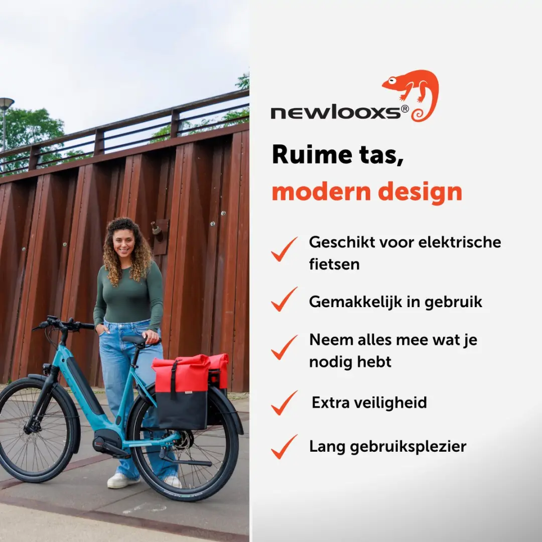 New Looxs Nyborg Double Dubbele Fietstas 34L - Zwart & Rood - afbeelding 2 van 6