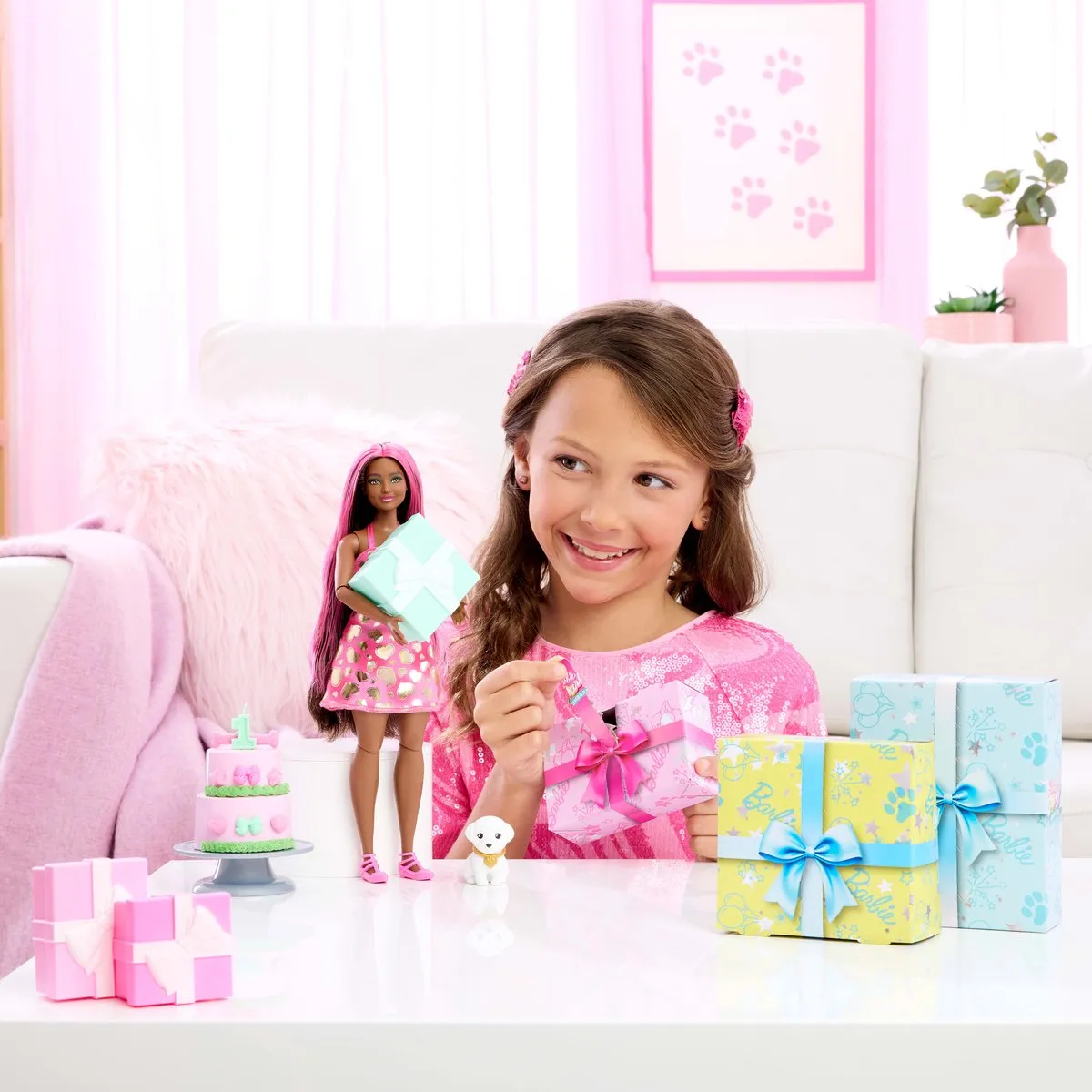 Barbie Uitpakparty Dierenverjaardag Pop - Roze Highlights