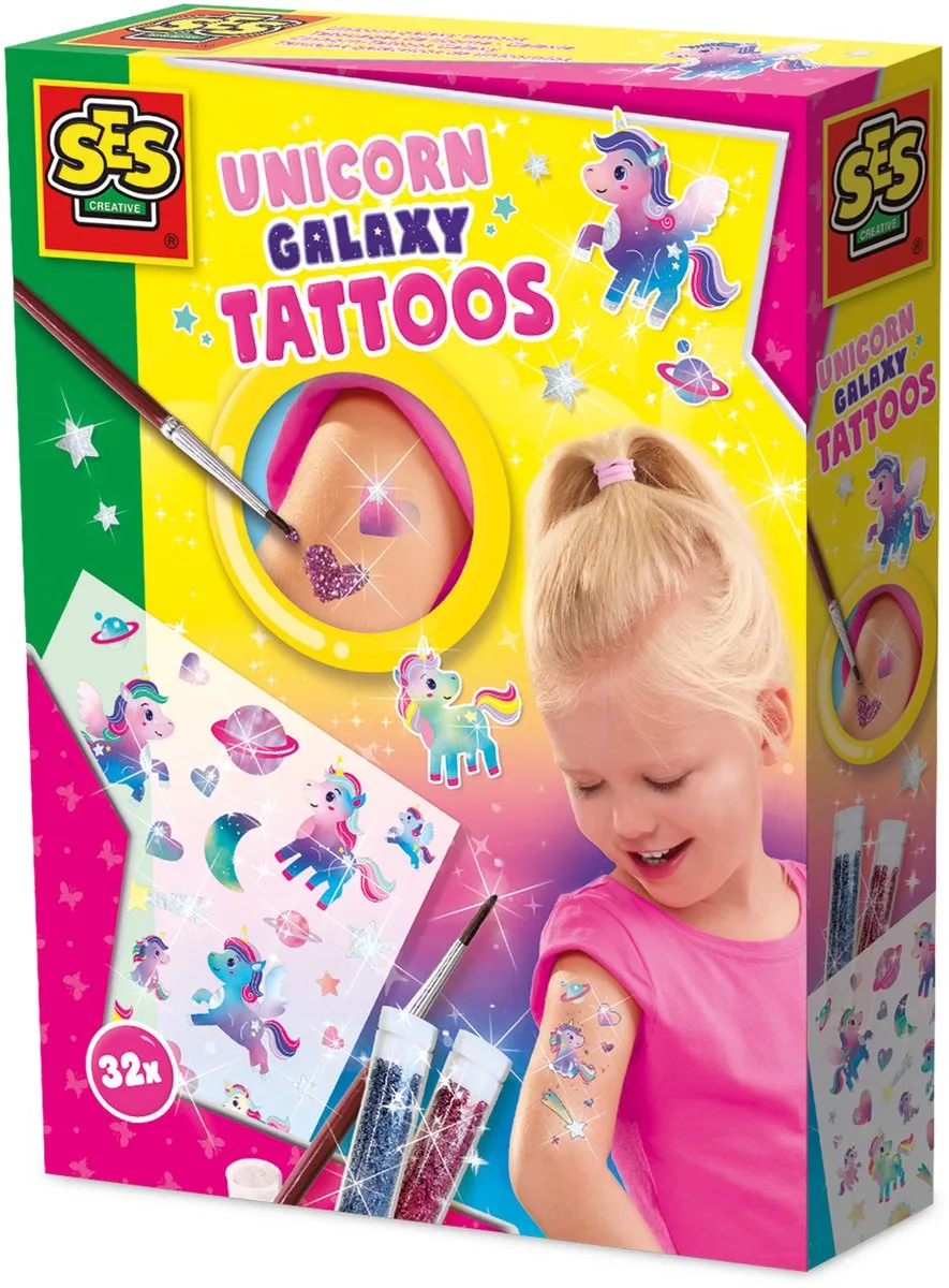 SES Creative Galaxy Tattoos 32 Stuks - Unicorns - Gemakkelijk afwasbaar