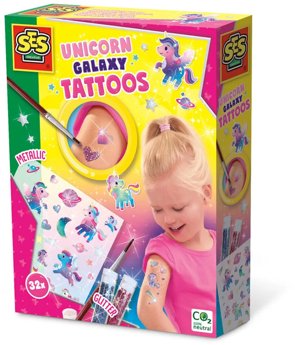 SES Creative Galaxy Tattoos 32 Stuks - Unicorns - Gemakkelijk afwasbaar