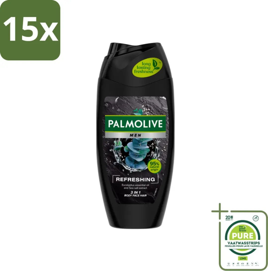 15 x Palmolive Men 3-in-1 Body Face Hair Refreshing Etherische Eucalyptusolie Ze