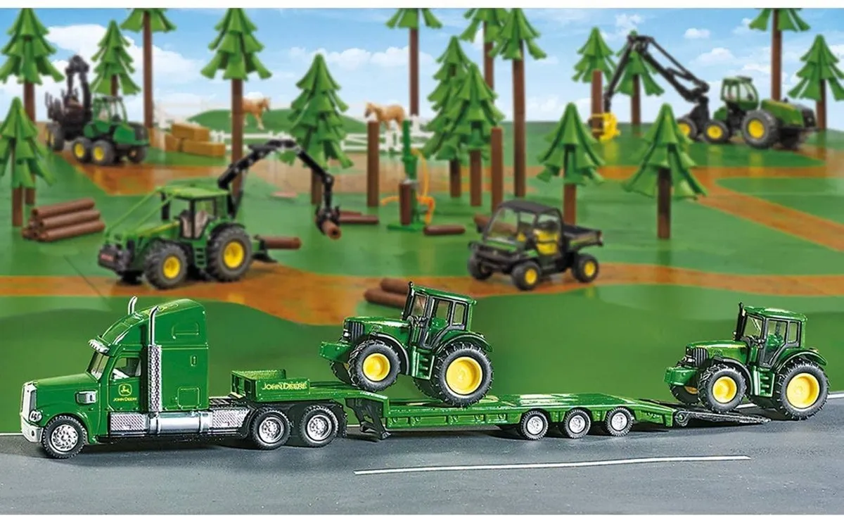 SIKU 1837 Dieplader met 2 John Deere-tractoren 1:87 - Groen