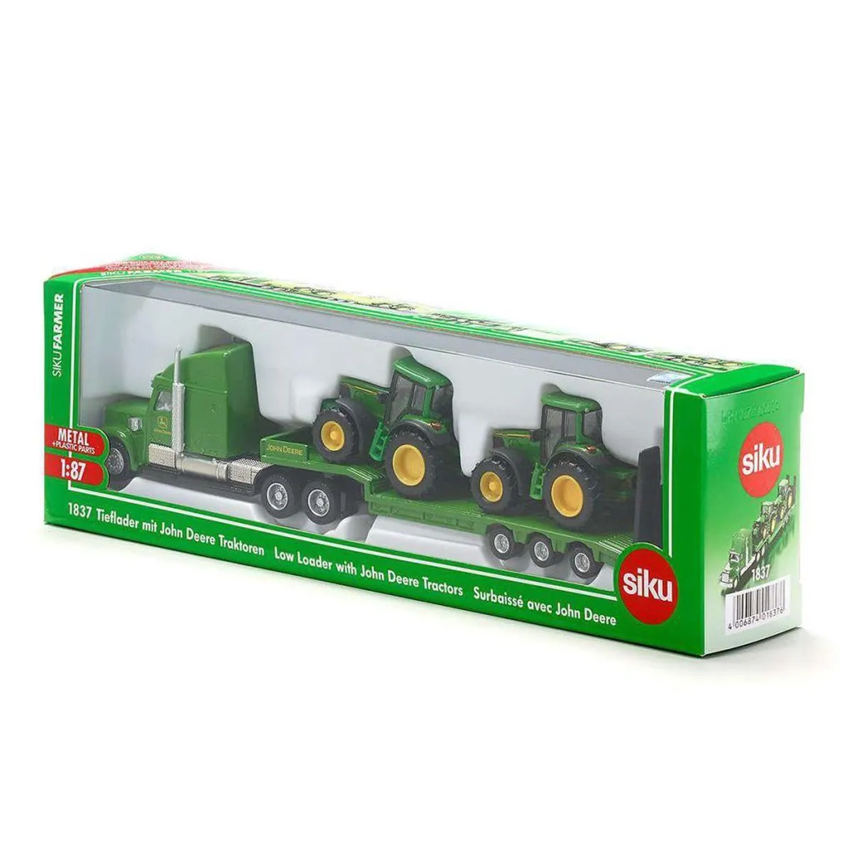 SIKU 1837 Dieplader met 2 John Deere-tractoren 1:87 - Groen