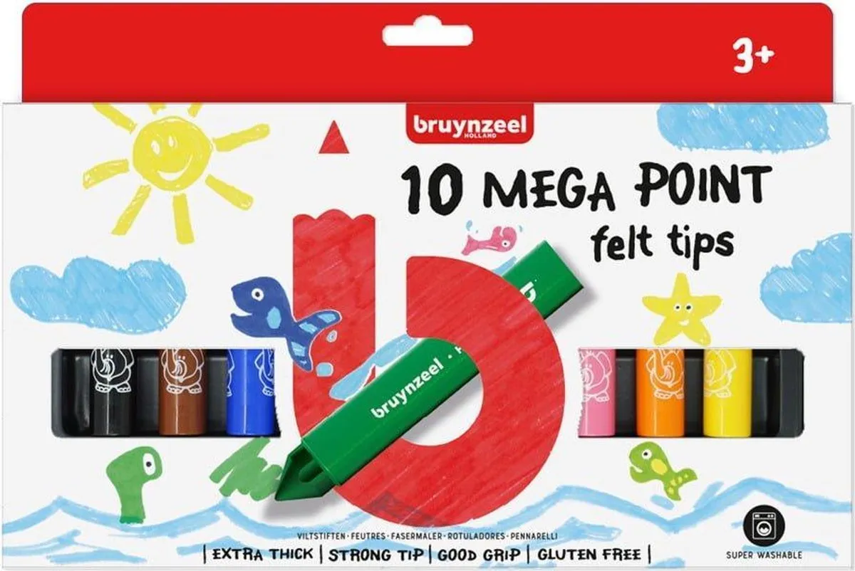 BRUYNZEEL Kids Mega Points Viltstiften - 10 Stuks - Assorti