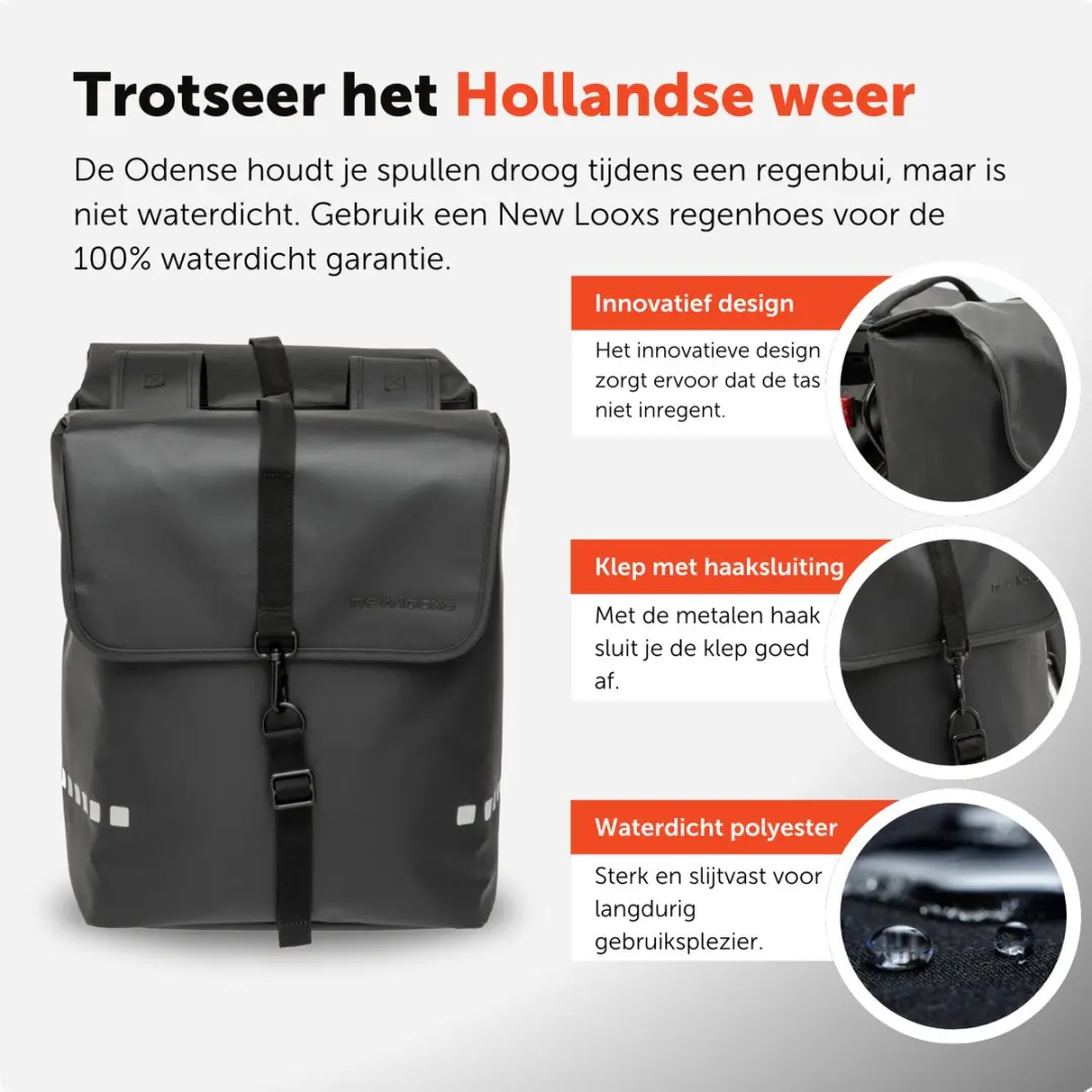 New Looxs Odense Double Dubbele Fietstas 39L - MIK - Zwart - afbeelding 3 van 6