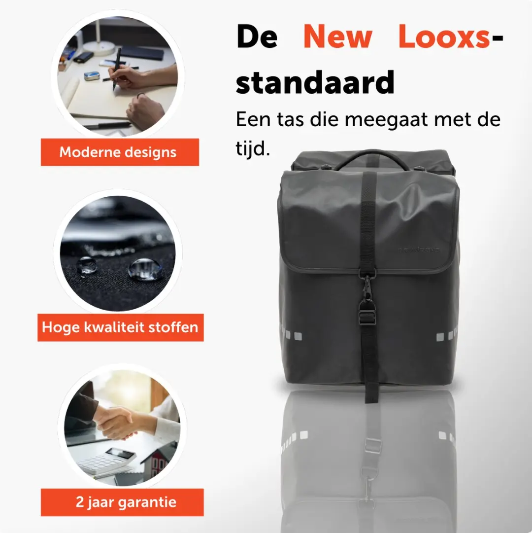 New Looxs Odense Double Dubbele Fietstas 39L - MIK - Zwart - afbeelding 5 van 6