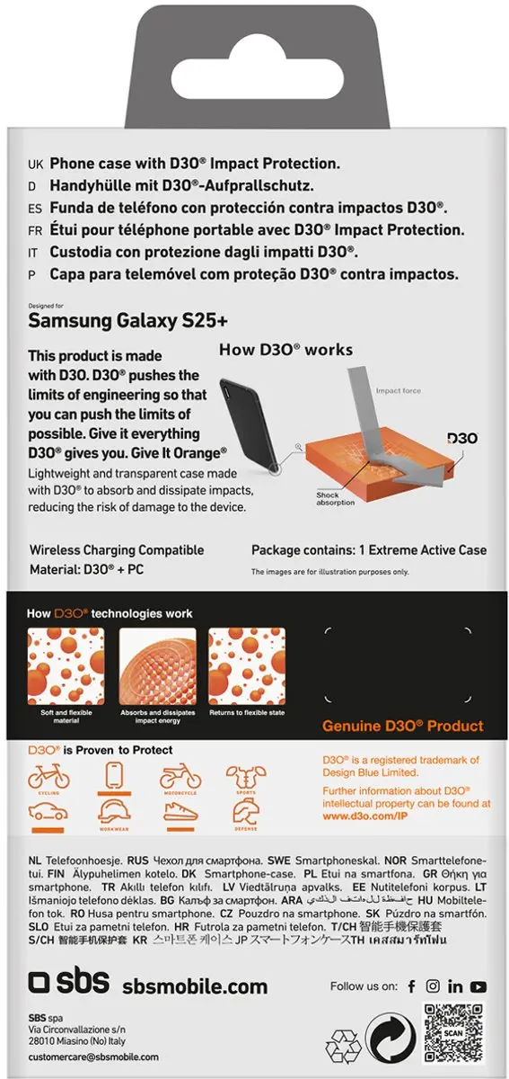 SBS D3O Hoesje Samsung Galaxy S25+ - Transparent