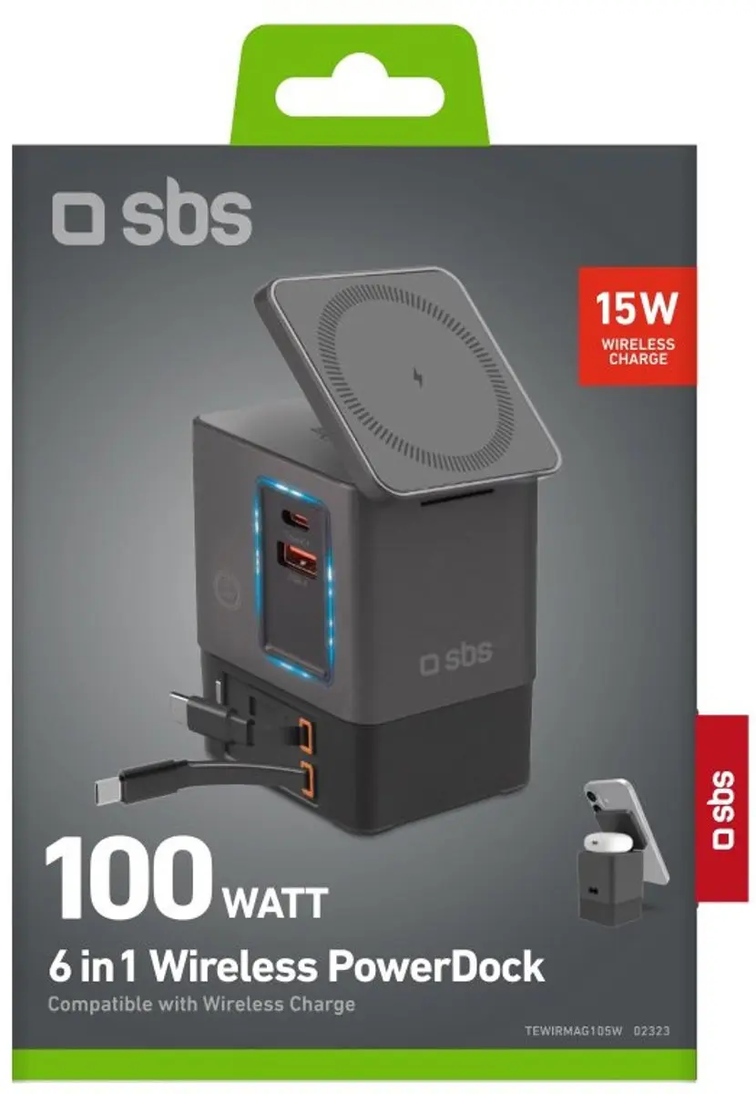 SBS TEWIRMAG105W Draadloze Oplader 105W - 3 Poorten - Grijs - afbeelding 3 van 3
