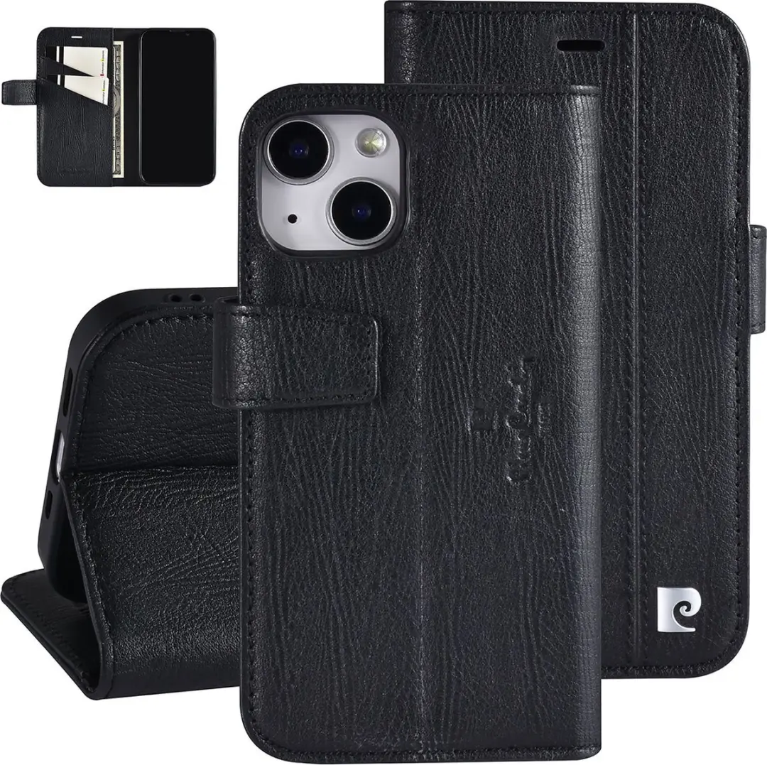 Pierre Cardin Zwart Leer Book Case Telefoonhoesje voor Apple iPhone 13 Mini