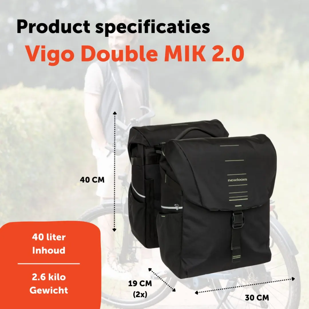 New Looxs Vigo Double MIK 2.0 Dubbele Fietstas 40L - Zwart/ Groen - afbeelding 2 van 6