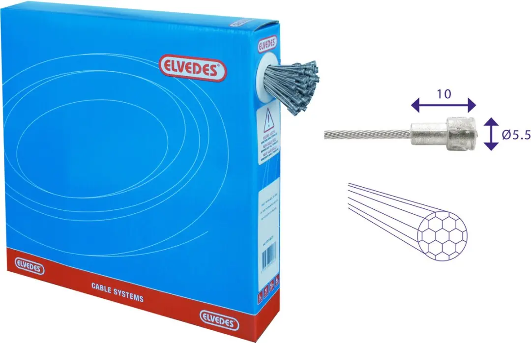 Elvedes Rem binnenkabels 2000mm RVS V-nippel 100 Stuks