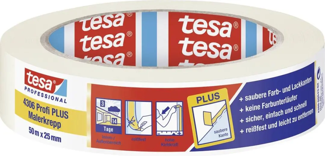 Tesa afplakband 4306 Profi PLUS licht geplooid W.25 mm
