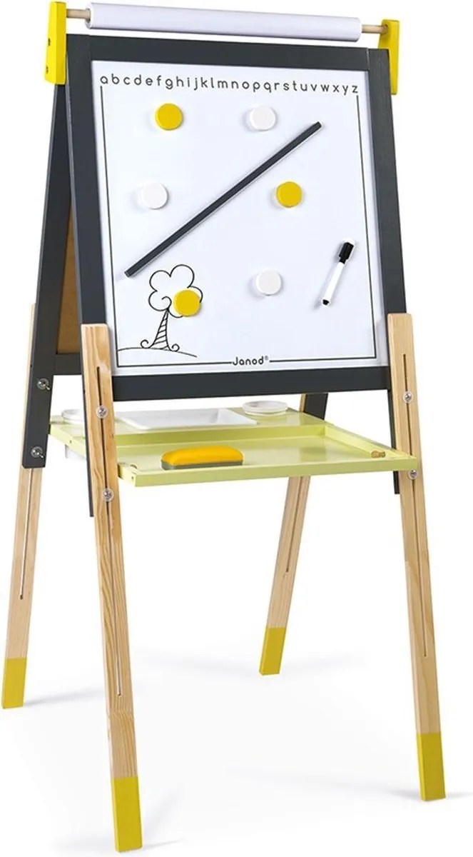 Janod Schoolbord Grijs/Geel Magnetisch Krijtbord - Inclusief accessoires
