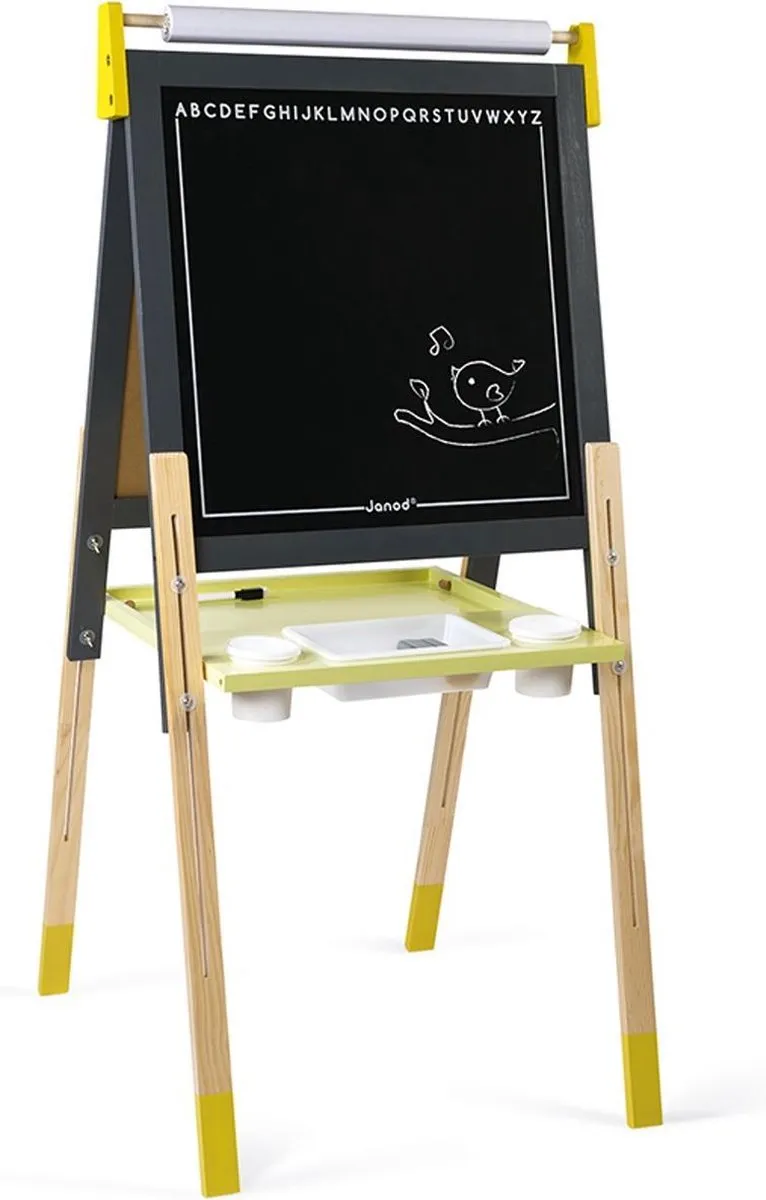 Janod Schoolbord Grijs/Geel Magnetisch Krijtbord - Inclusief accessoires