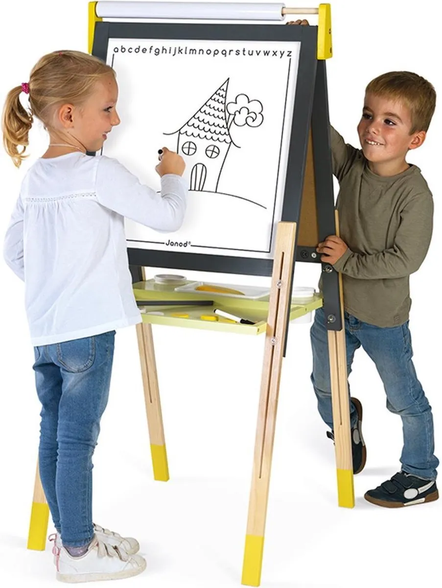 Janod Schoolbord Grijs/Geel Magnetisch Krijtbord - Inclusief accessoires