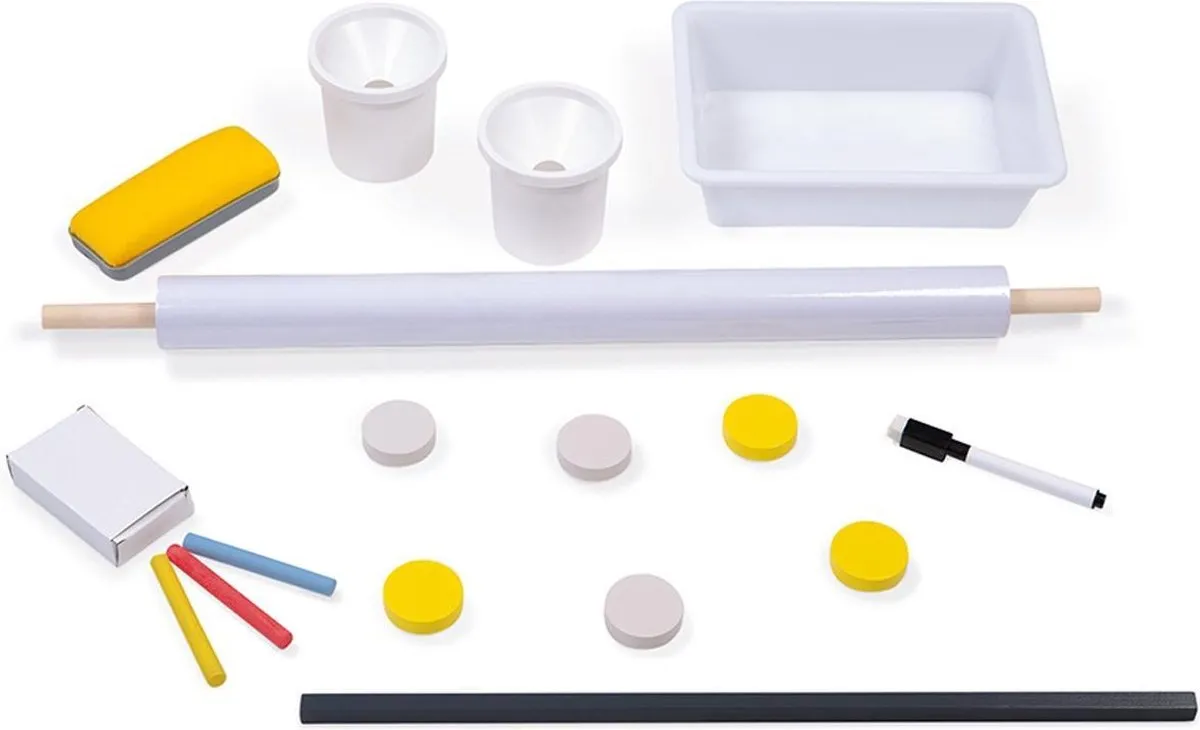 Janod Schoolbord Grijs/Geel Magnetisch Krijtbord - Inclusief accessoires - afbeelding 6 van 6