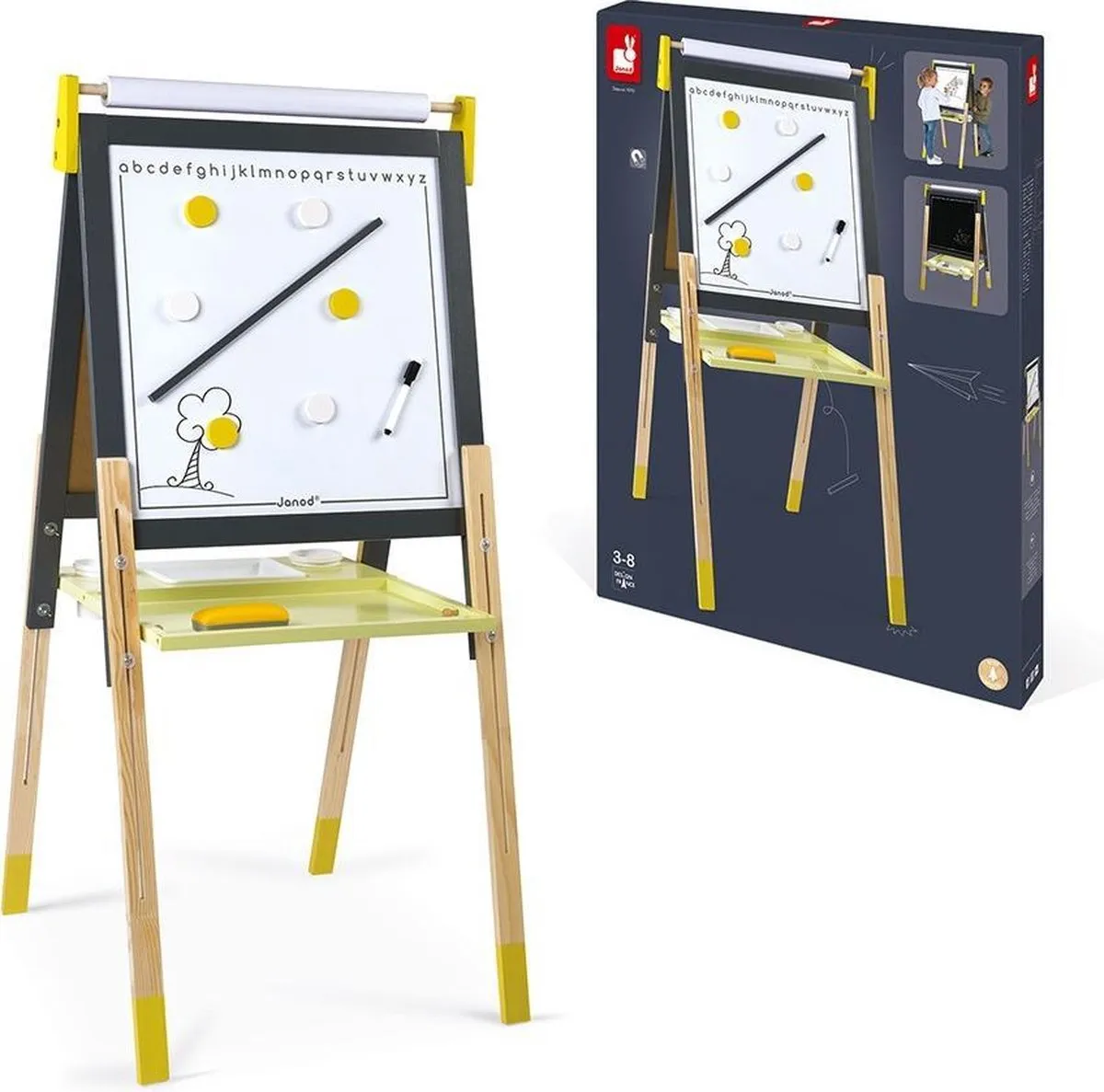 Janod Schoolbord Grijs/Geel Magnetisch Krijtbord