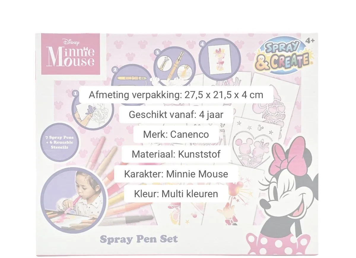 Disney Minnie Mouse Spraypennen Set - 7 Stuks