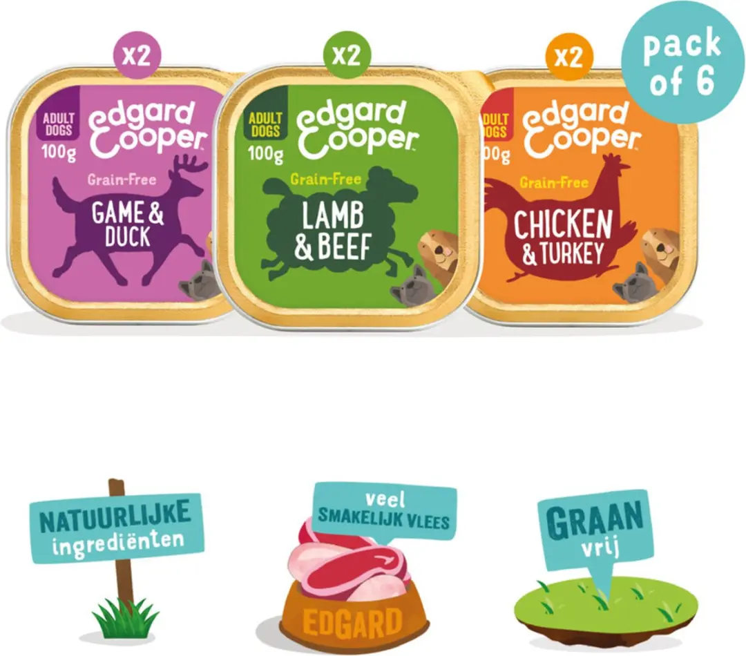 Edgard & Cooper Hondenvoer Multipack Kip & Lam 72x100g
