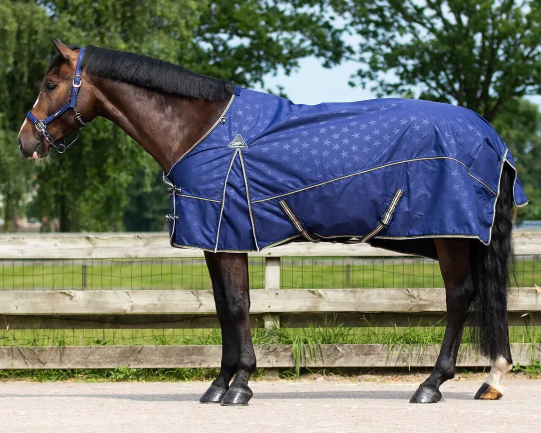 QHP Regendeken turnout luxe fleece 110 Navy Star