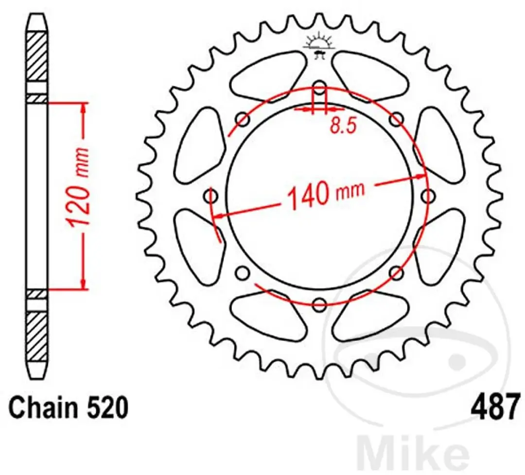 JT Tandwielen voor motorfiets JTR487.44 / 44dts P520 Al 120 Gloednieuw