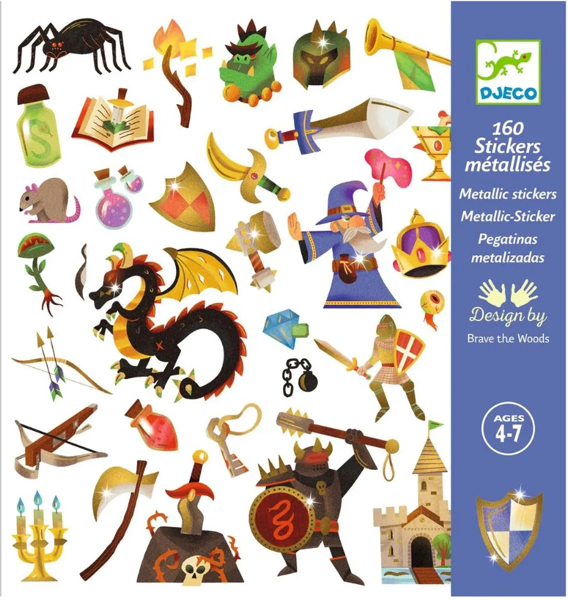 Djeco Middeleeuwse Fantasie Metallic Stickers - 160 Stuks
