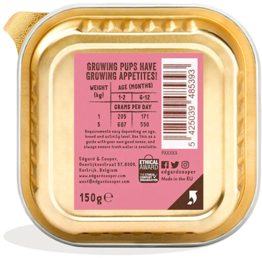 Edgard & Cooper Kuipje Puppy Natvoer Eend & Kip - 11x150g