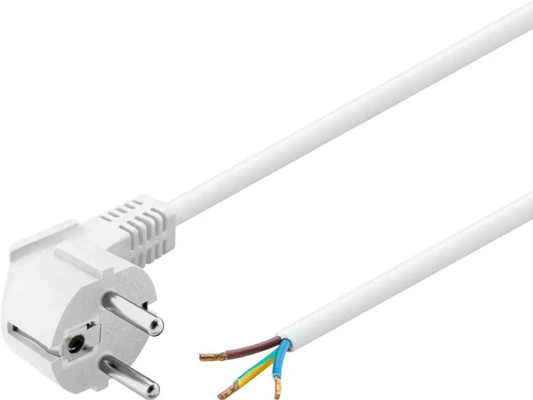 Goobay Haakse contactkabel voor montage, 2 m, wit, hybride stekker met randaarde