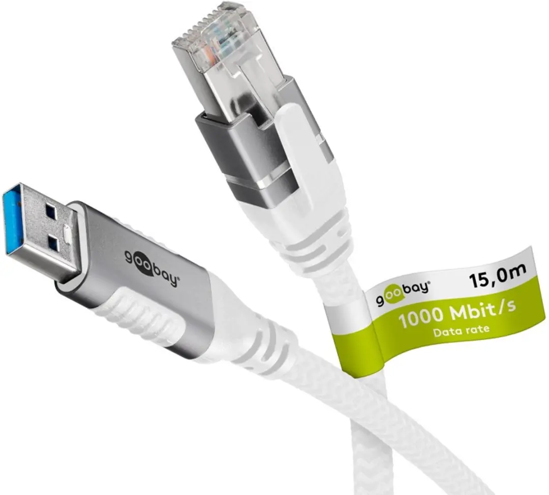 Goobay Ethernetkabel USB-A 3.0 naar RJ45, 15 m, sluit router, modem of netwerksw