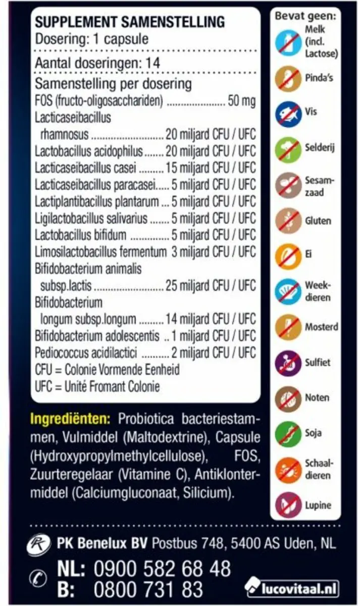 Lucovitaal Super Pre & Biotica 14 Capsules - 120 Miljard Bacteriën - afbeelding 4 van 6