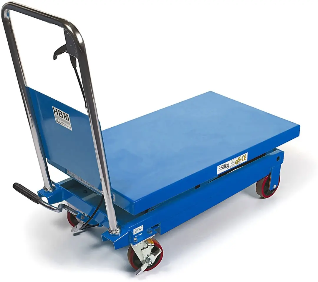 HBM verrijdbare werktafel/heftafel blauw 350 kg, 97 cm hoog