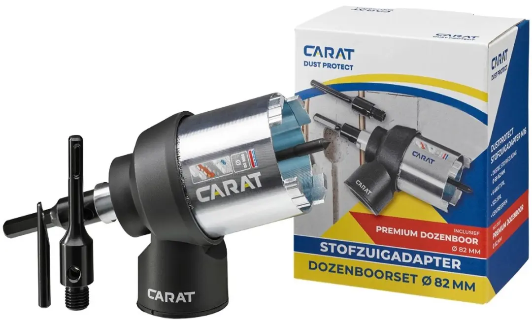 Carat Dozenboor 82 mm Premium inclusief stofzuigeradapter (sds+ en hex)