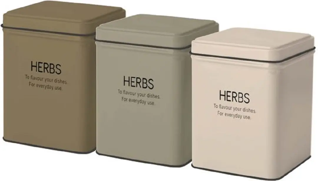 Gusta Kruidenblikjes 3 Stuks - 8x8x10cm - Beige/Groen