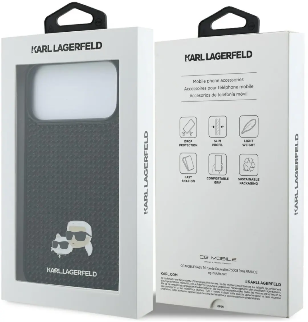 Karl Lagerfeld iPhone 17 Pro Max Hoesje - Strass & Choupette Speld - Transparent - 3666339603342