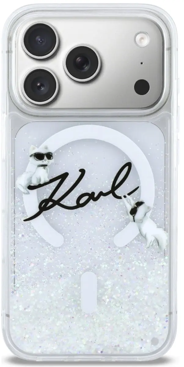 Karl Lagerfeld Hoesje iPhone 17 Pro - Transparent - Vloeibare Glitter