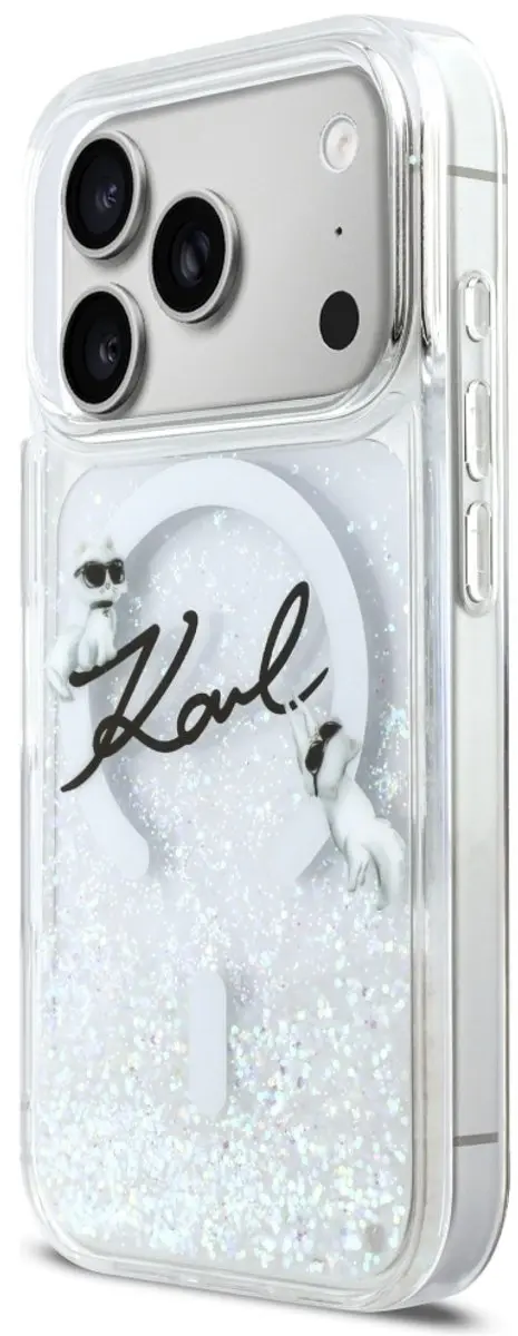Karl Lagerfeld Hoesje iPhone 17 Pro - Transparent - Vloeibare Glitter