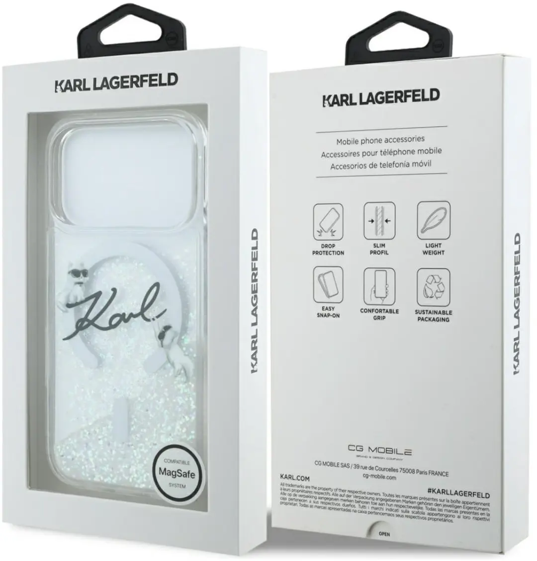 Karl Lagerfeld Hoesje iPhone 17 Pro - Transparent - Vloeibare Glitter