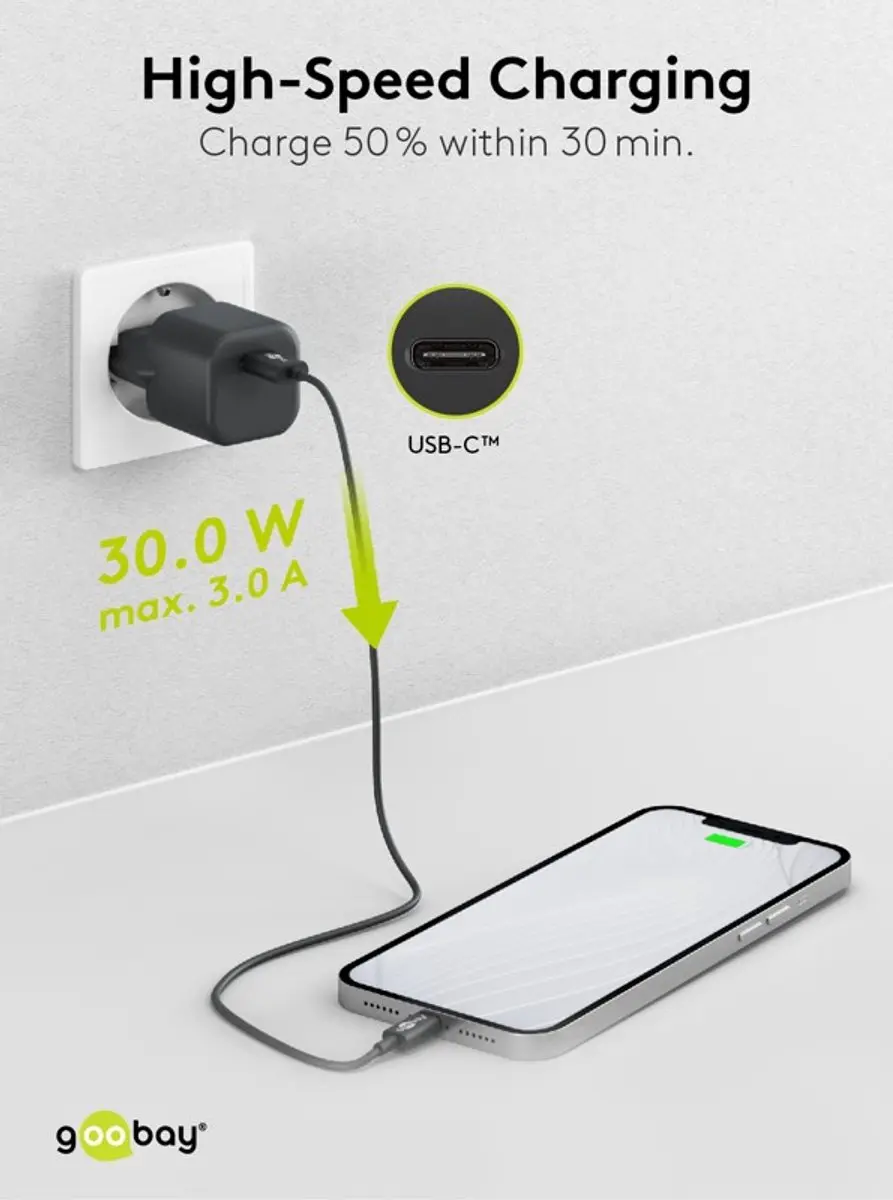 Goobay 59715 USB-C PD GaN Snellader 30W - Zwart - afbeelding 5 van 6