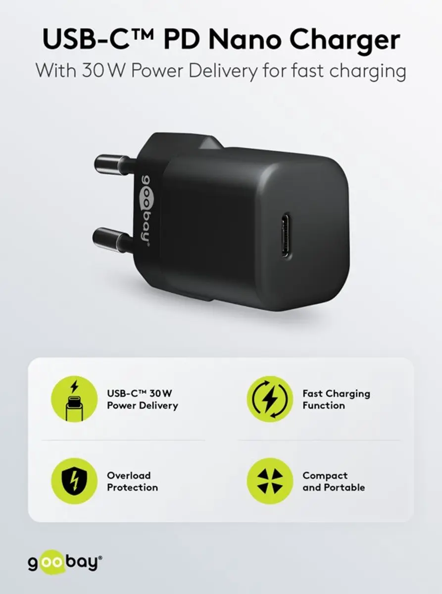 Goobay 59715 USB-C PD GaN Snellader 30W - Zwart - afbeelding 2 van 6