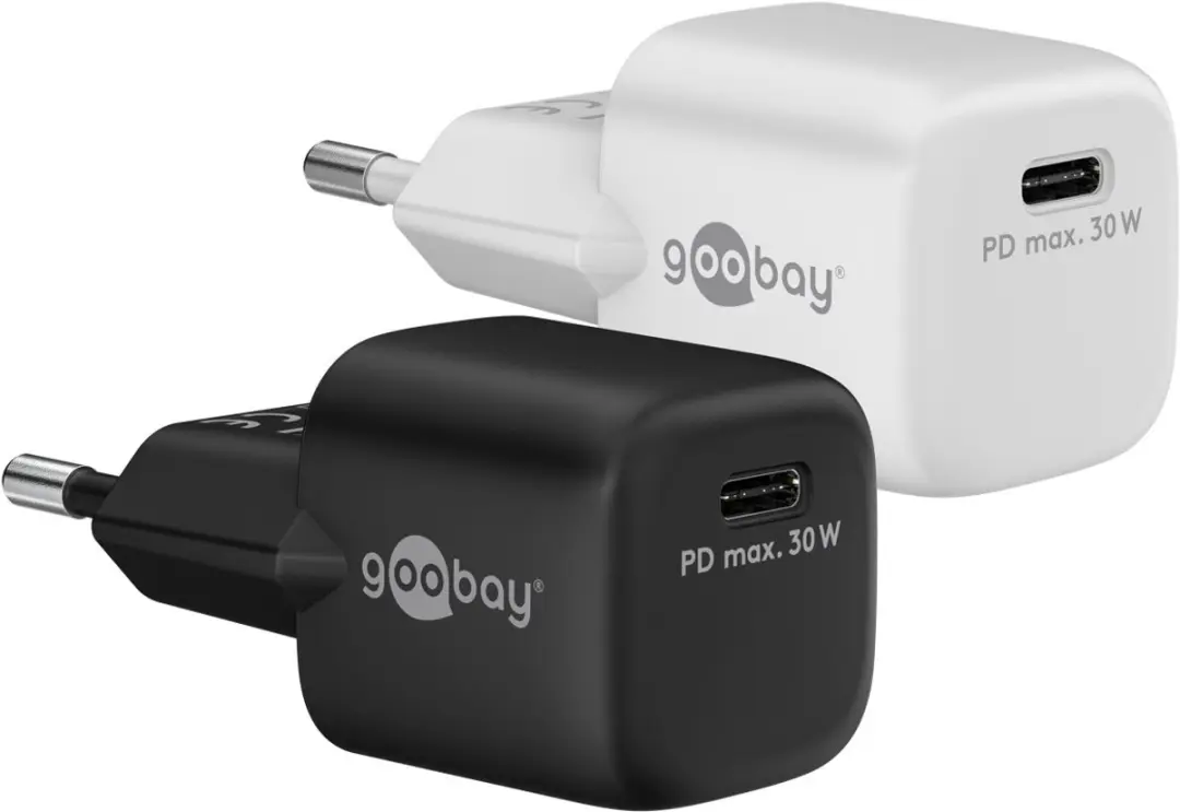 Goobay 30 W USB-C PD GaN-snellader Nano zwart, 1 x USB-C-poort (Power Delivery)
