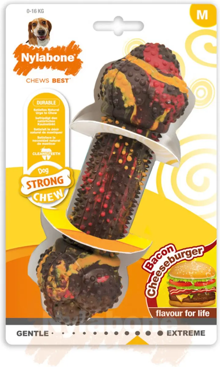 Nylabone Strong kauwbot met bacon- en cheeseburgersmaak