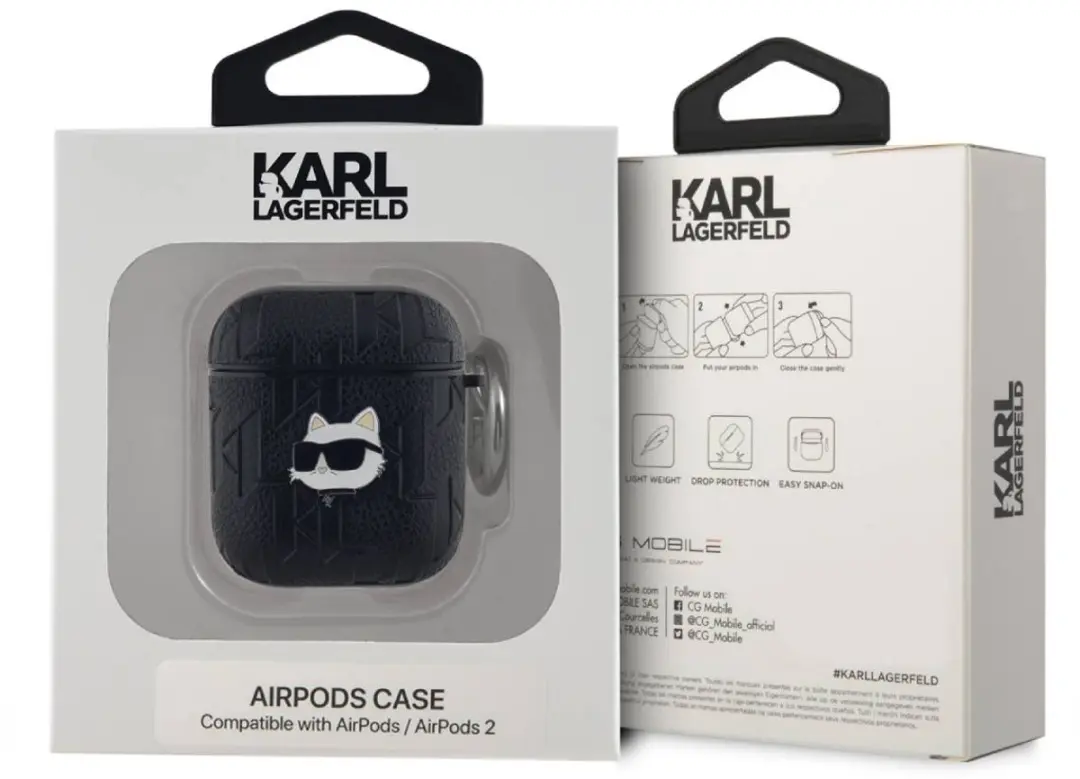 Karl Lagerfeld Choupette Gaufré Hoesje KLA2PGCHPK - AirPods 1/2/3 - Zwart