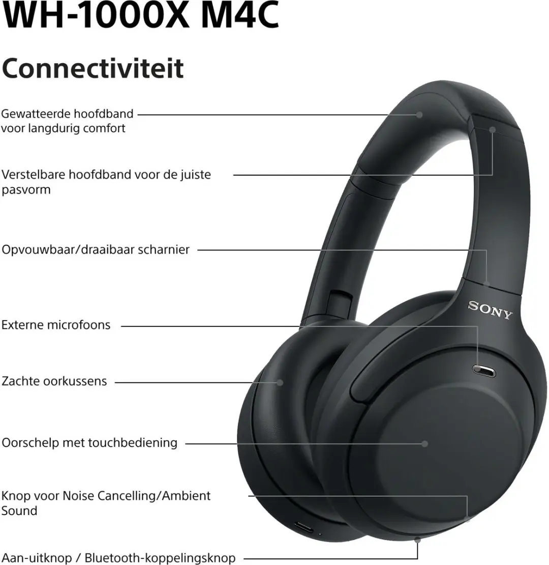 Sony WH-1000XM4C Noise Cancelling Koptelefoon - Zwart - afbeelding 5 van 6