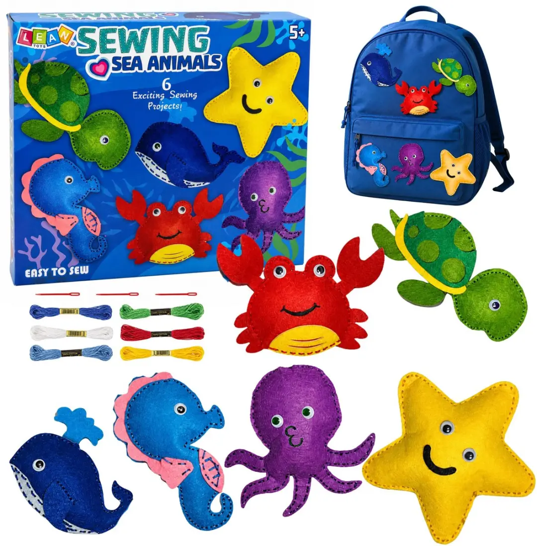 Creatieve set knuffels om te naaien vilt doe-het-zelf zeedieren 6 stuks.