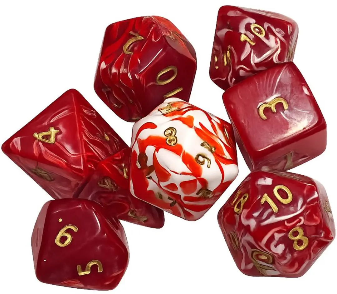 Dobbelstenen Jumbo Rood/Marmer 7 set