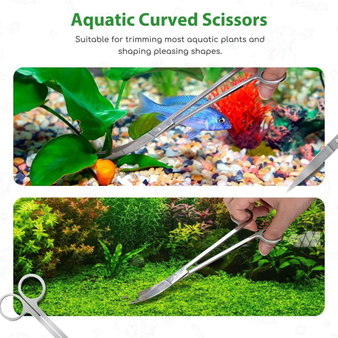 Nobleza Aquarium Schoonmaakset 4-delig - RVS Schaar, Pincetten & Algenschraper - Staal