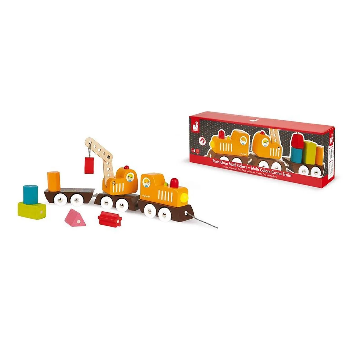 Janod J08089 Trekfiguur Houten Kraantrein - Meerkleurig