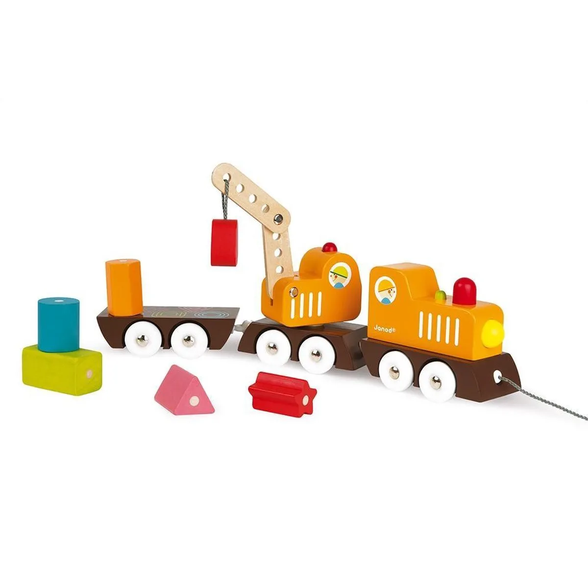 Janod J08089 Trekfiguur Houten Kraantrein - Meerkleurig